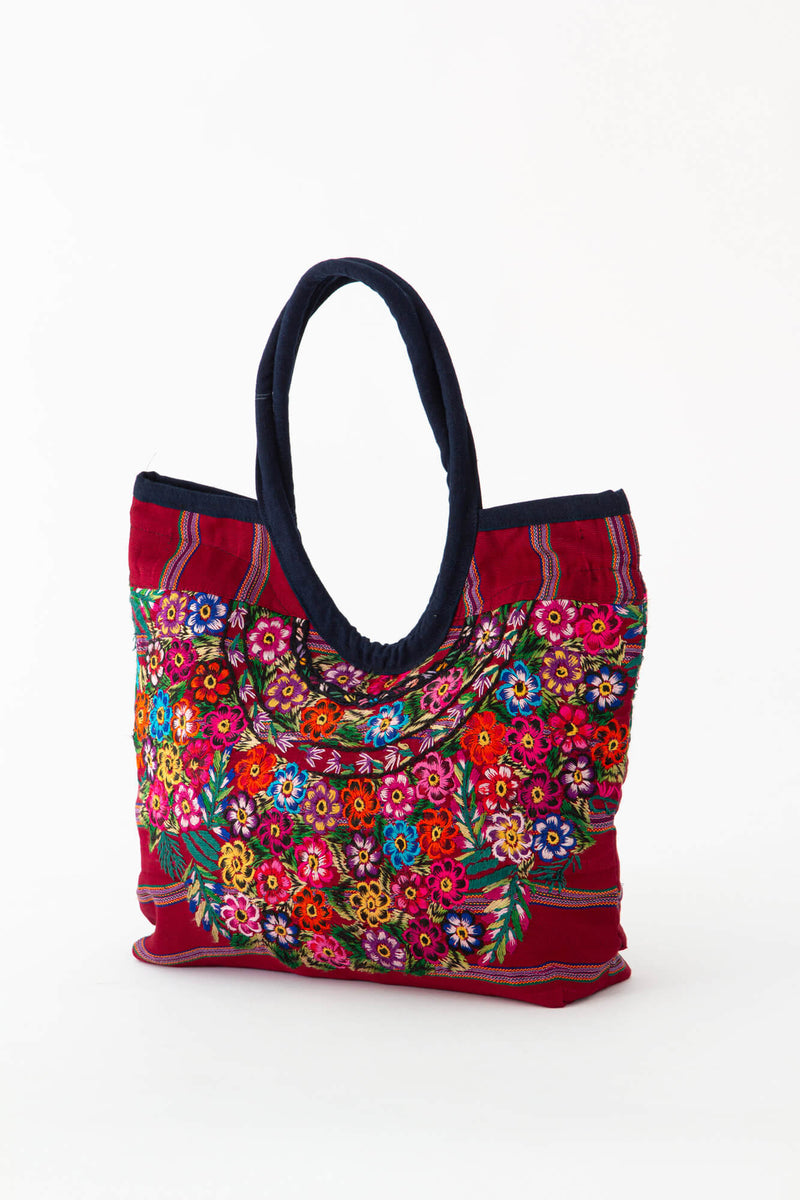 Bolso Huipil Mediano Patzún con flores de colores