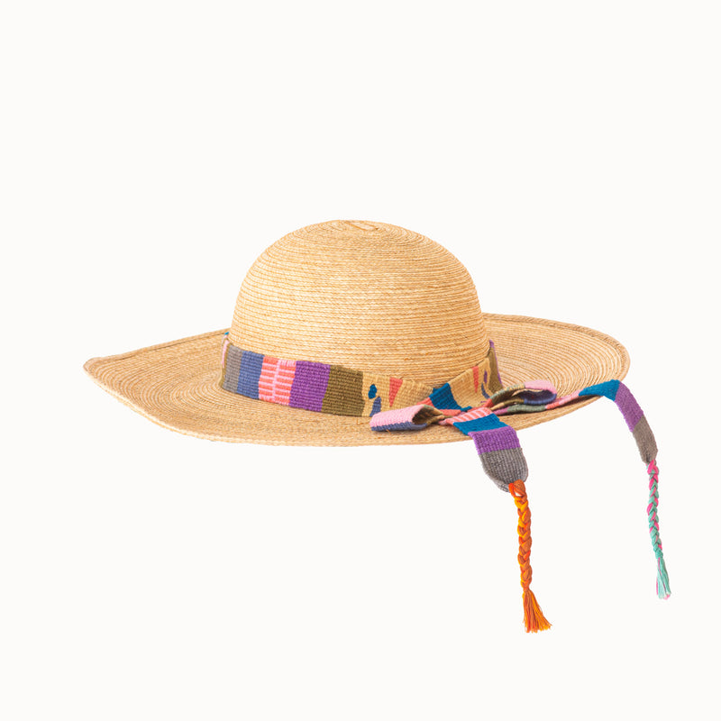 Sombrero Playero con detalles lila y rosa